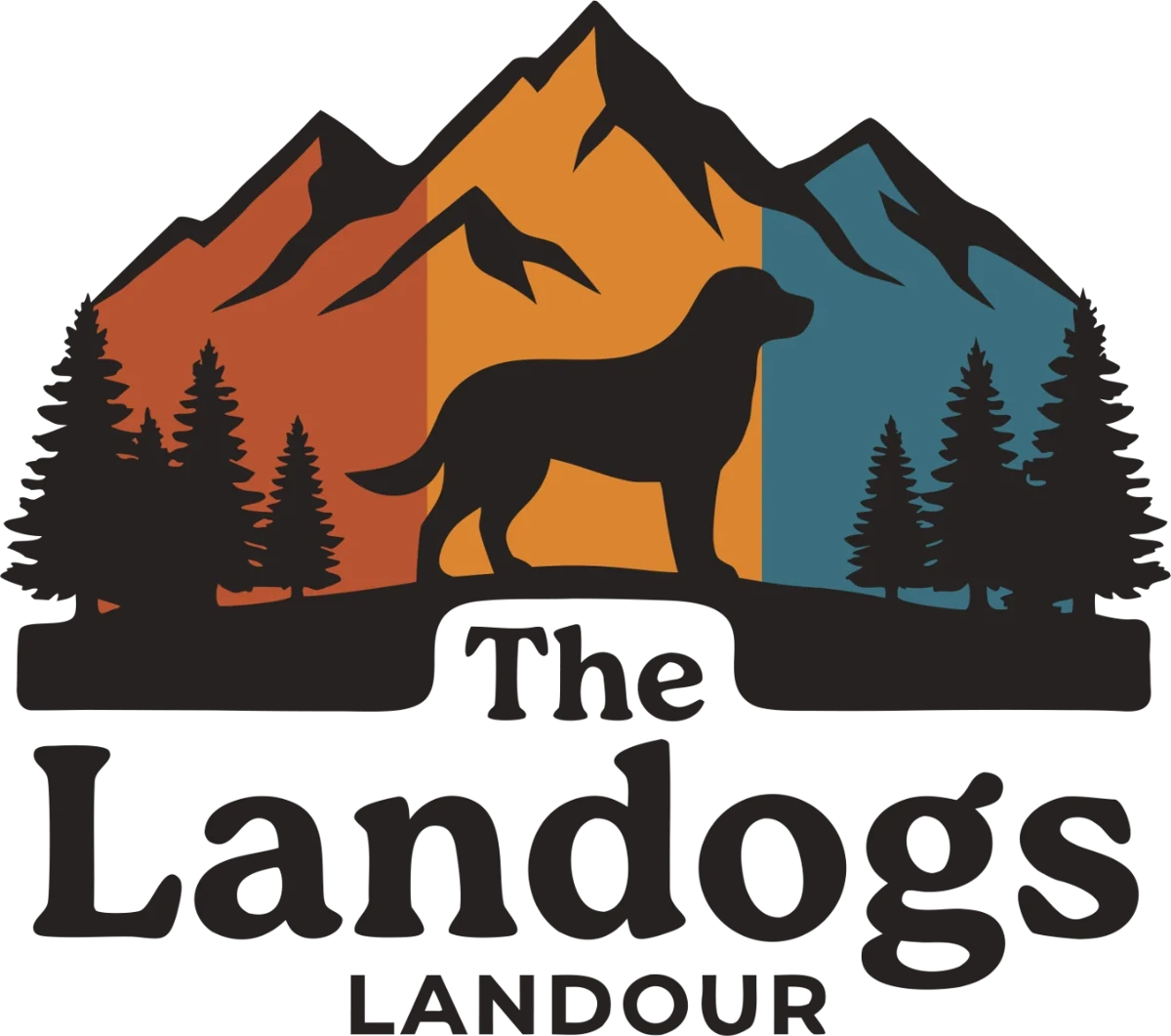 The Landogs logo in vertical sunset bands